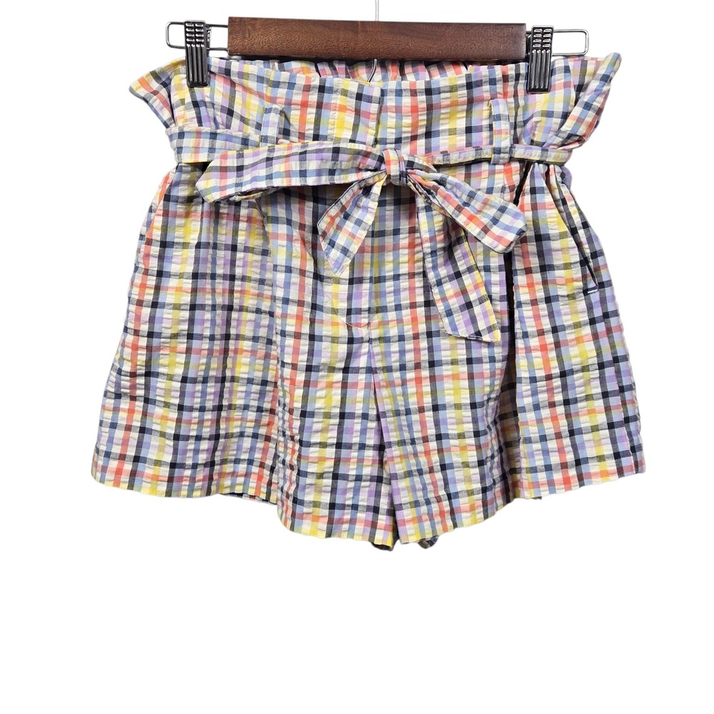 LOFT Paperbag Waist Shorts Womens Medium Multi Color Preppy Gingham Plaid